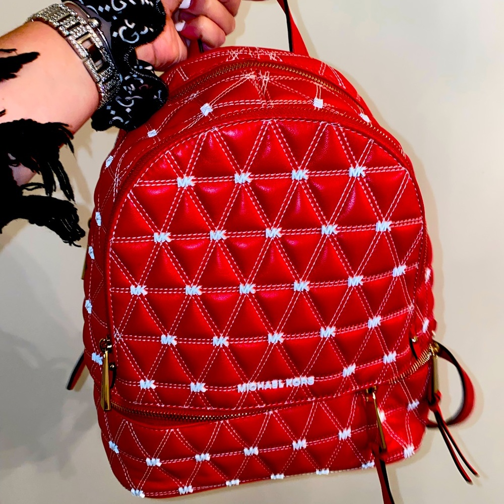 NWT Red Michael Kors Backpack ( white monogram )